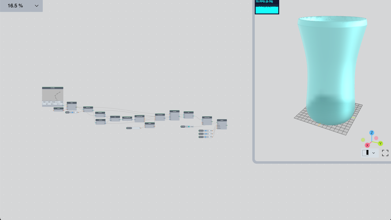 Parametric 3D model of cup, algorithmic modeling